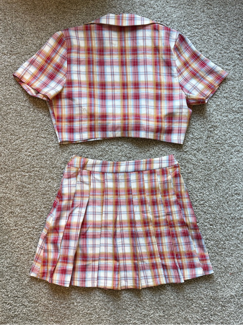 Fashion Nova Red, Yellow & Light Blue Plaid Skirt Set - Picture 6 of 8